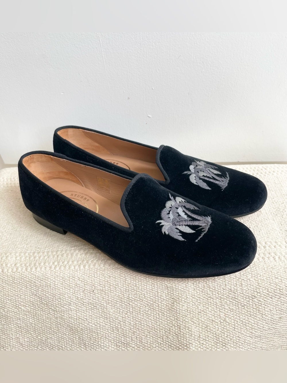 Stubbs And Wootton Folly Noir Velvet Slipper Size 11 Womens Palm Trees Old Money